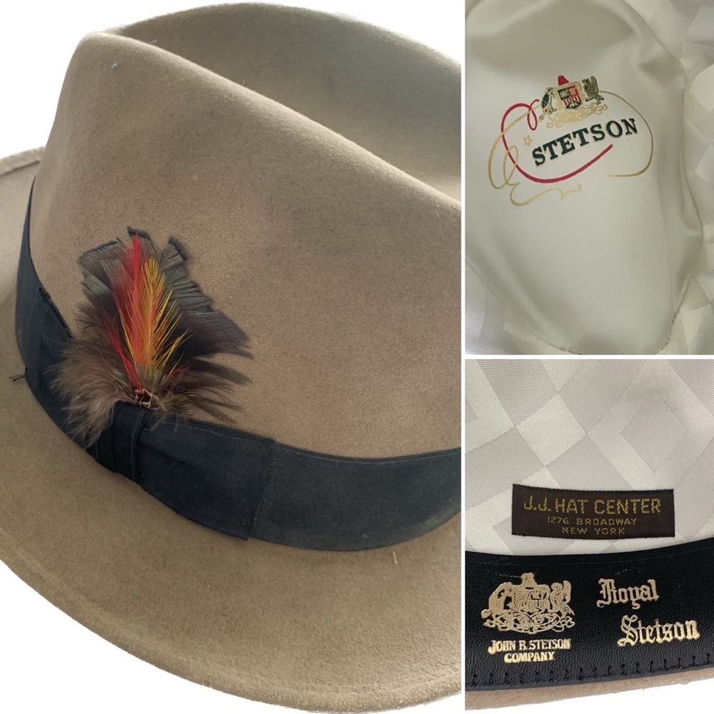 Vintage JJ Hat Center Royal Stetson Nolton fedora tawny felt feather dress hat